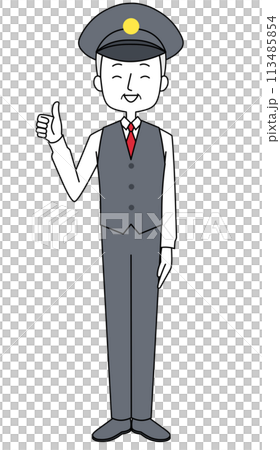 グッドサイン　制服を着た中年男性の全身イラスト 113485854