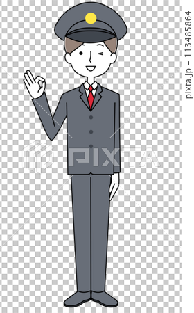 OK sign - Full-body illustration of a young man in uniform 113485864