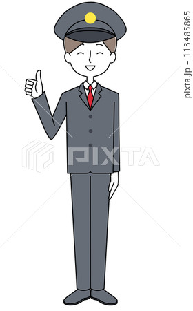 グッドサイン　制服を着た若い男性の全身イラスト 113485865