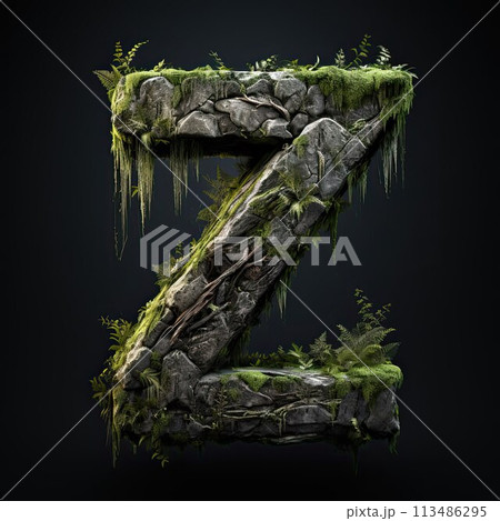 Stone letter Z. Symbol of alphabet made of strong solid granite, rocks and debris. Stone letter Z. Symbol of alphabet made of strong solid granite, rocks and debris. 113486295