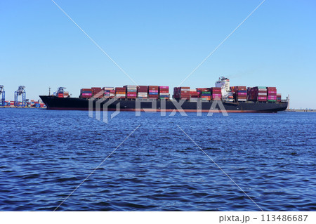 大井コンテナ埠頭に接岸する大型コンテナ船/横面（NYK VEGA） 113486687