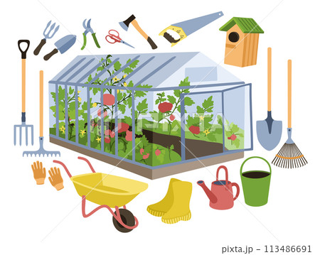 Gardening. Vector set of equipment for garden and vegetable garden care. 113486691