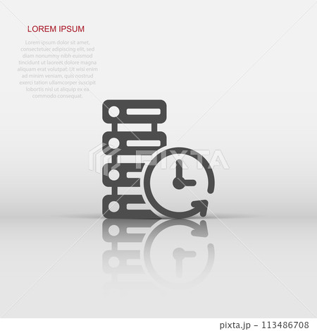 Data center icon in flat style. Clock vector illustration on white isolated background. Watch business concept. 113486708