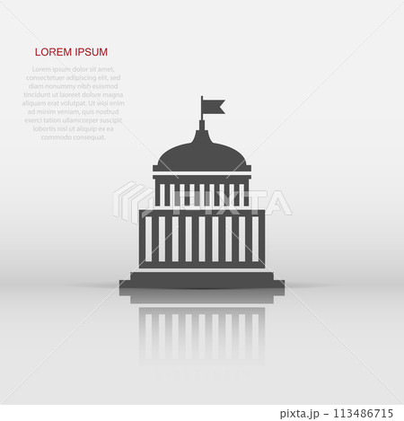 Bank building icon in flat style. Government architecture vector illustration on white isolated background. Museum exterior business concept. 113486715