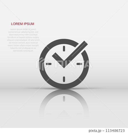 Real time icon in flat style. Clock vector illustration on white isolated background. Watch business concept. Real time icon in flat style. Clock vector illustration on white isolated background. Watch business concept. 113486723