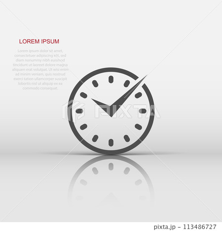 Real time icon in flat style. Clock vector illustration on white isolated background. Watch business concept. Real time icon in flat style. Clock vector illustration on white isolated background. Watch business concept. 113486727