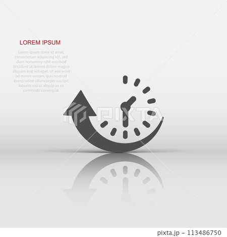 Downtime icon in flat style. Uptime vector illustration on white isolated background. Clock business concept. 113486750