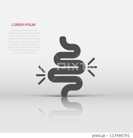 Gut constipation icon in flat style. Colitis vector illustration on white isolated background. Stomach business concept. 113486791