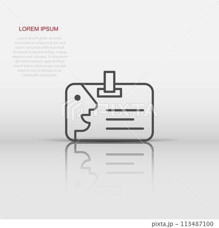 Id card icon in flat style. Identity badge vector illustration on white background. Access cardholder people business concept. 113487100