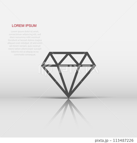 Diamond jewel gem vector icon in flat style. Diamond gemstone illustration on white isolated background. Jewelry brilliant concept. 113487226