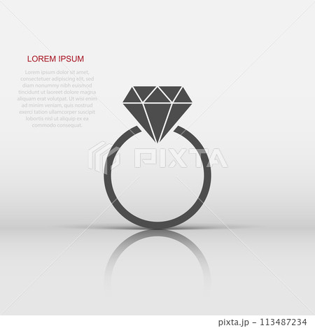 Engagement ring with diamond vector icon in flat style. Wedding jewelery ring illustration on white isolated background. Romance relationship concept. Engagement ring with diamond vector icon in flat style. Wedding jewelery ring illustration on white isolated background. Romance relationship concept. 113487234