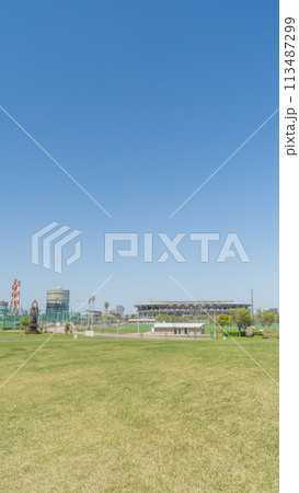 千葉市蘇我スポーツ公園・みどりの丘からフクダ電子アリーナ(写真右側)方面を撮影 113487299