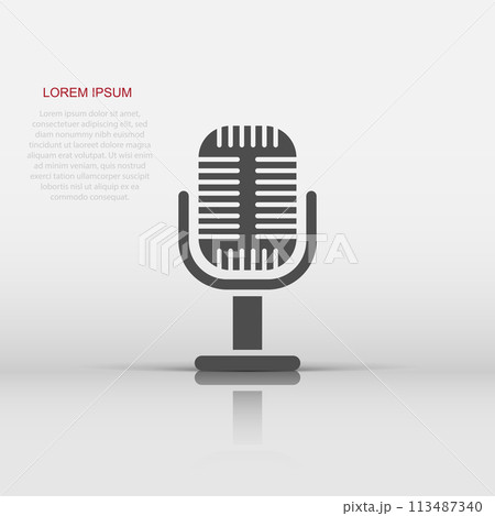 Microphone icon in flat style. Mic broadcast vector illustration on white isolated background. Microphone mike speech business concept. 113487340