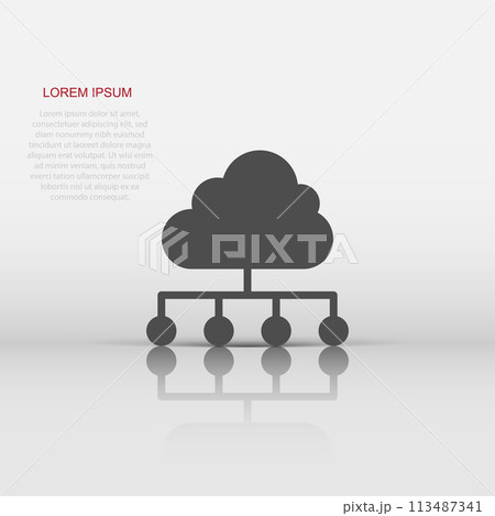 Cloud computing technology vector icon in flat style. Laptop screen on white isolated background. Infographic analytics network business concept. 113487341