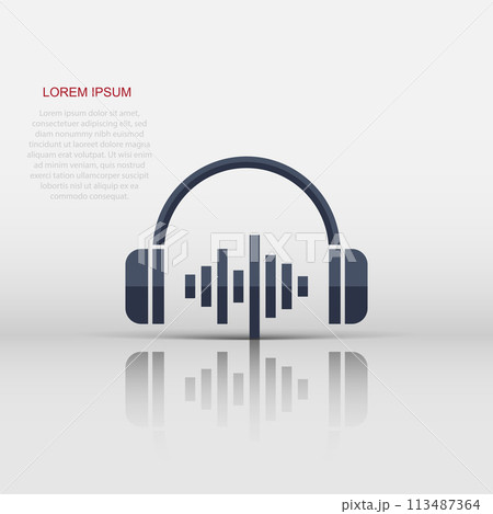 Headphone headset icon in flat style. Headphones vector illustration on white isolated background. Audio gadget business concept. 113487364
