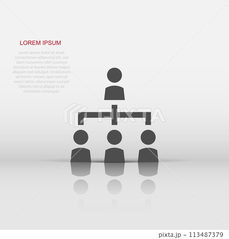 Corporate organization chart with business people vector icon in flat style. People cooperation illustration on white isolated background. Teamwork business concept. 113487379