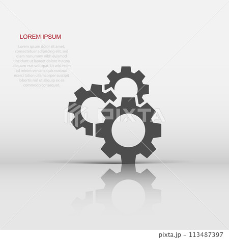 Gear vector icon in flat style. Cog wheel illustration on white isolated background. Gearwheel cogwheel business concept. 113487397