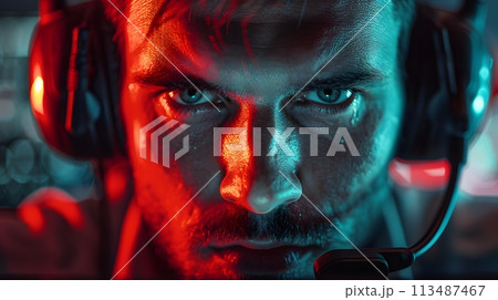 Illustration of call center worker doesn't look convincing in the image which has red tint to symbolize danger. It reflects the current problem of criminals calling to defraud victims in many forms. Illustration of call center worker doesn't look convincing in the image which has red tint to symbolize danger. It reflects the current problem of criminals calling to defraud victims in many forms. 113487467