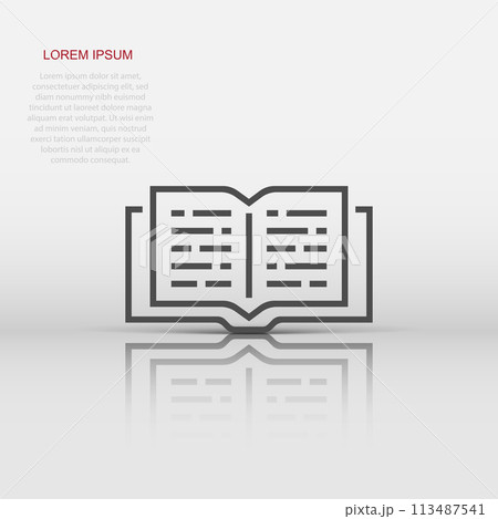 Open book icon in flat style. Text book illustration on white isolated background. Education library business concept. Open book icon in flat style. Text book illustration on white isolated background. Education library business concept. 113487541