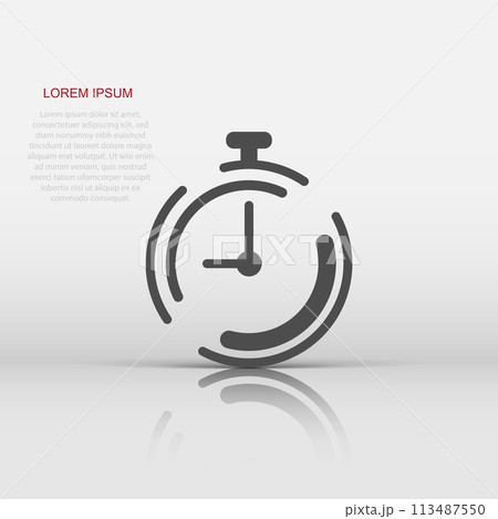 Clock timer icon in flat style. Time alarm illustration on white isolated background. Stopwatch clock business concept. 113487550