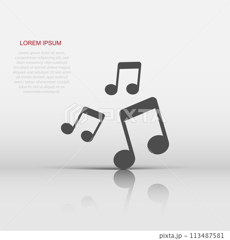 Music note icon in flat style. Sound media illustration on white isolated background. Audio note business concept. Music note icon in flat style. Sound media illustration on white isolated background. Audio note business concept. 113487581