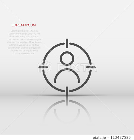 Target audience icon in flat style. Marketing target strategy illustration on white isolated background. Aim on people business concept. Target audience icon in flat style. Marketing target strategy illustration on white isolated background. Aim on people business concept. 113487589