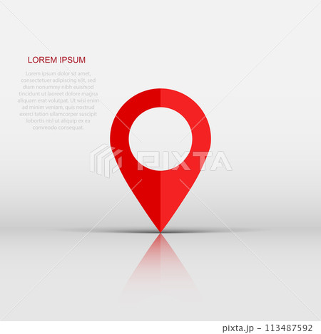 Pin map icon in flat style. Gps navigation vector illustration on white isolated background. Target destination business concept. Pin map icon in flat style. Gps navigation vector illustration on white isolated background. Target destination business concept. 113487592