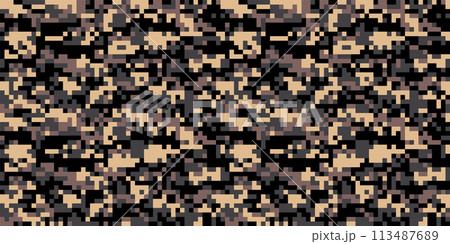 ピクセルでできた迷彩パターン　背景素材 113487689