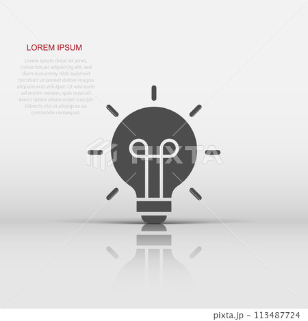 Light bulb icon in flat style. Lightbulb vector illustration on white isolated background. Lamp idea business concept. 113487724