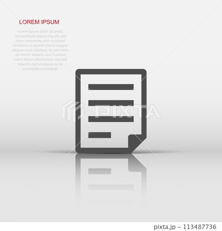 Document note icon in flat style. Paper sheet vector illustration on white isolated background. Notepad document business concept. 113487736