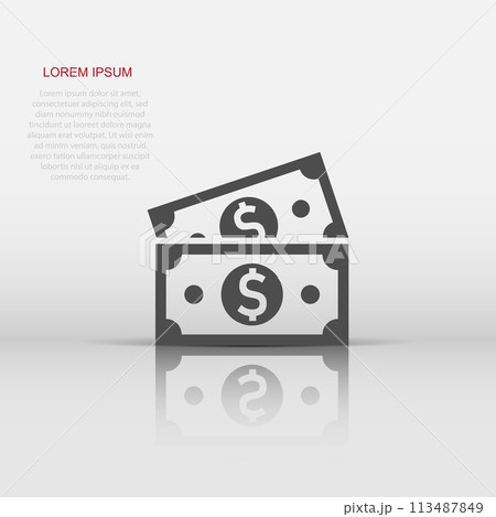 Dollar currency banknote icon in flat style. Dollar cash vector illustration on white isolated background. Banknote bill business concept. 113487849