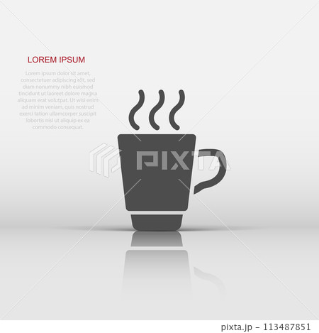 Coffee, tea cup icon in flat style. Coffee mug vector illustration on white isolated background. Drink business concept. Coffee, tea cup icon in flat style. Coffee mug vector illustration on white isolated background. Drink business concept. 113487851