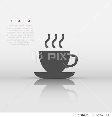 Coffee, tea cup icon in flat style. Coffee mug vector illustration on white isolated background. Drink business concept. 113487853