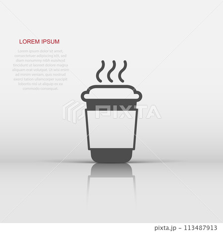 Coffee, tea cup icon in flat style. Coffee mug vector illustration on white isolated background. Drink business concept. 113487913