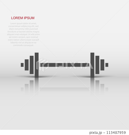 Dumbbell fitness gym in flat style. Barbell illustration on white isolated background. Bodybuilding sport concept. 113487959