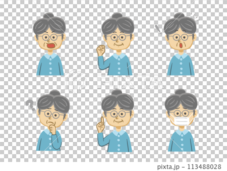 Senior women's facial expression set 113488028