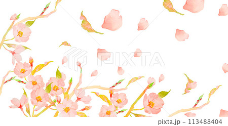 桜の花びらが舞う水彩イラスト 桜の花びらが舞う水彩イラスト 113488404