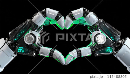 Close-up of a Humanoid Robot Hands in the Form of Heart - Generative Ai 113488805
