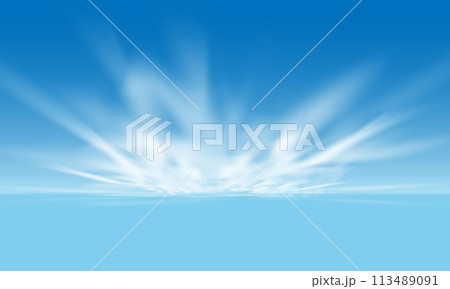 Realistic white clouds smoke on blue sky background vector illustration 113489091
