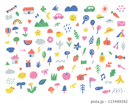 かわいい小さな飾りのイラストセット かわいい小さな飾りのイラストセット 113489382