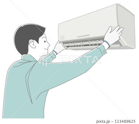 エアコンを取り付ける男性作業員 113489625