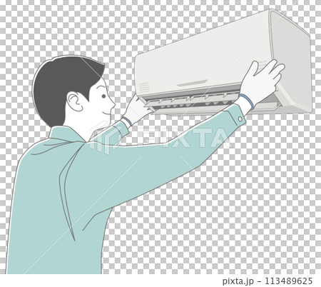 エアコンを取り付ける男性作業員 113489625
