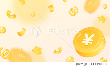 立体的なかわいいコインの背景イラスト_16:9 立体的なかわいいコインの背景イラスト_16:9 113490009