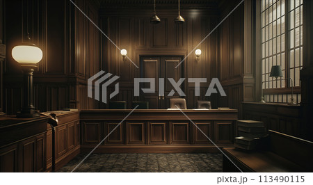 Dark Room With Desk and Lamp 113490115