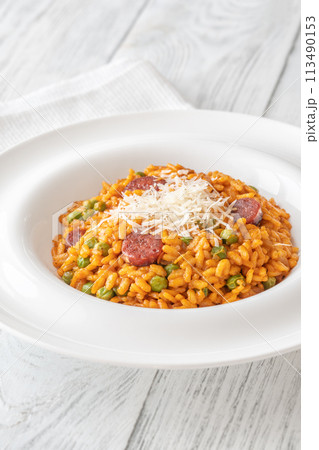 Portion of chorizo risotto 113490153