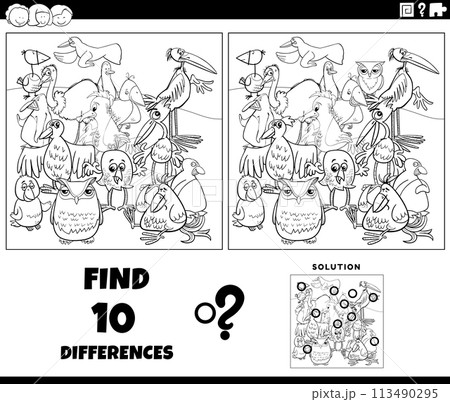 differences activity with cartoon birds coloring page differences activity with cartoon birds coloring page 113490295