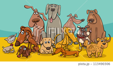 cartoon dogs and puppies animal characters group at home 113490306