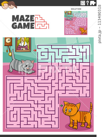 maze activity with cute cartoon kittens characters 113490318