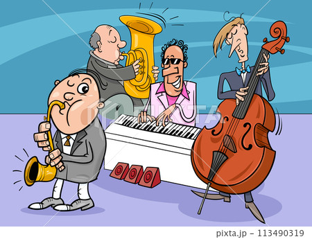 musicians characters performing jazz music 113490319