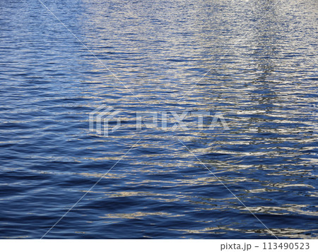 運河の水面。風にゆらぐ波。	 113490523